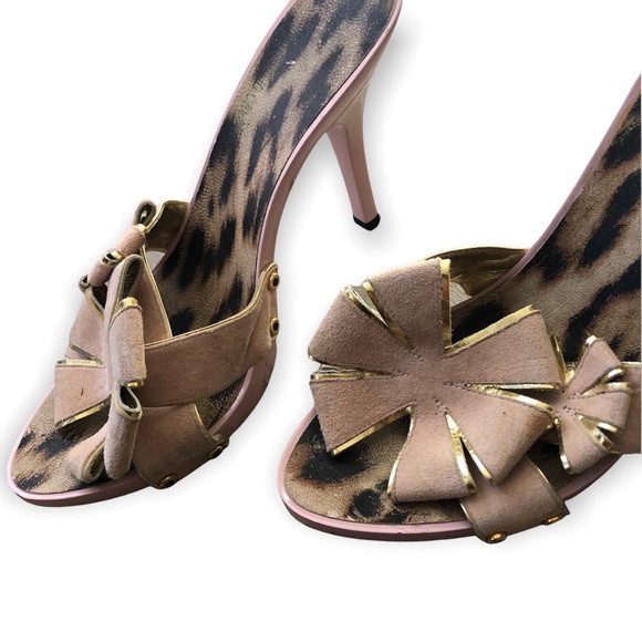 Barbiecore Roberto Cavalli Peep Toe Bow High Heels Leopard Pink 7 - Picture 4 of 9